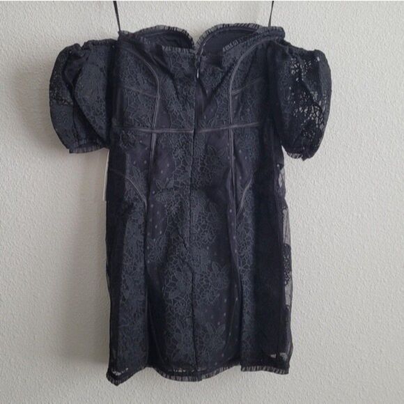 For Love And Lemons Azalea Lace Strapless Mini Dress M NWT Black Ruffle - Picture 4 of 7